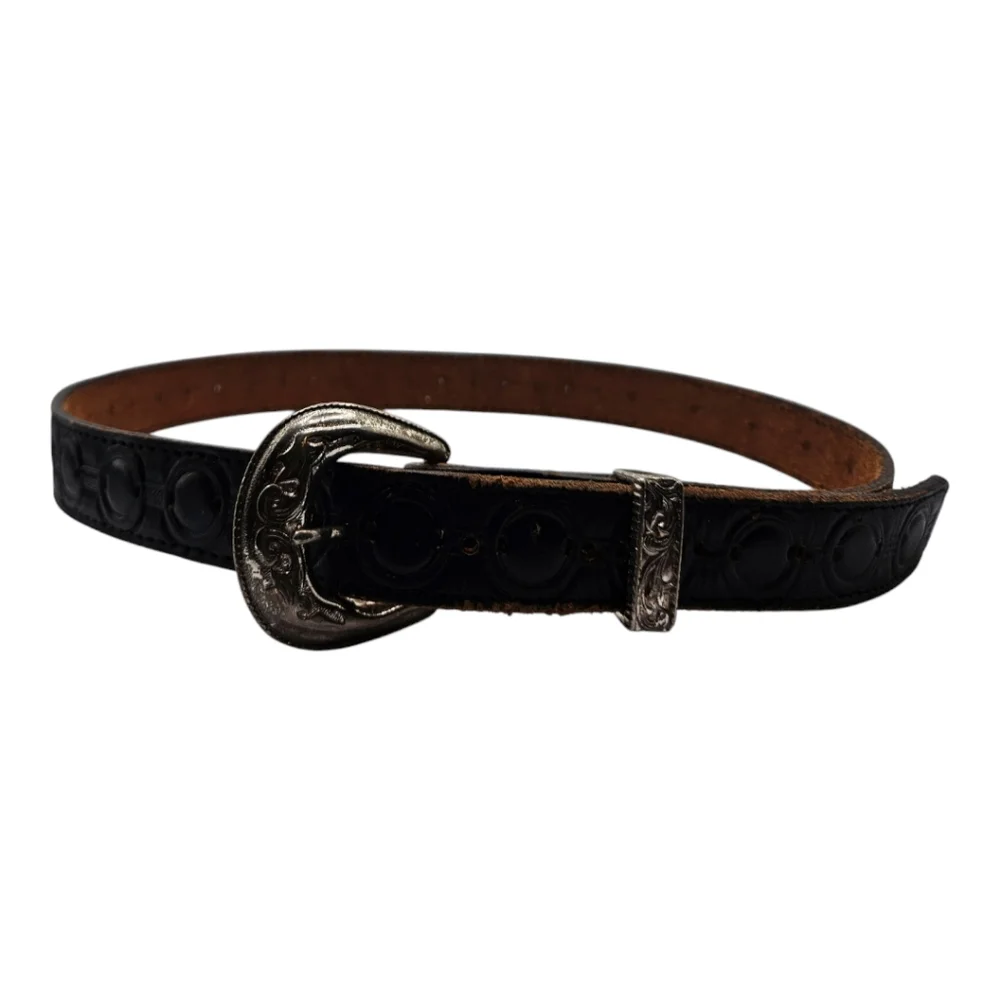 Tex Tan Leather Belt Brown Silver Buckle Size 30 Embossed Circle Size 30